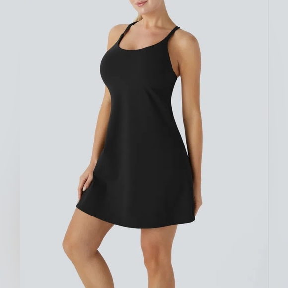 Halara SoftlyZero Plush 2-in-1 Workout Dress with Cut Outs Black - Picture 3 of 8